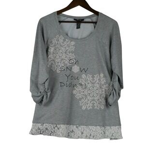 Style & Co Womens 2X Lace Trim Holiday Tunic Top Snow You Didn't Ruched Sleeve